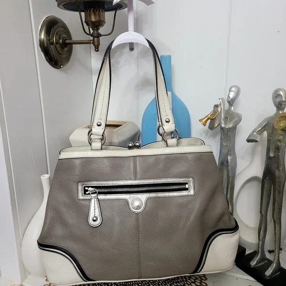 Coach Gray and Cream Satchel